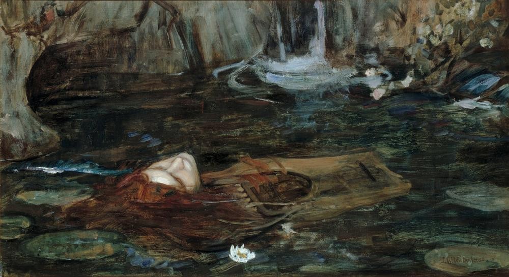 John William Waterhouse, Study for The Nymphs Finding the Head of Orpheus (Kunst,Mythologie,Tod,Leier,Präraffaeliten,Wasserleiche,Studie,Englische Kunst,Kopf,Griechisch-Römische Mythologie)