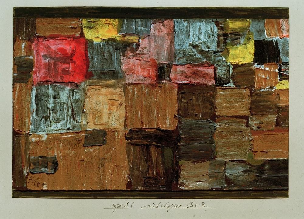 Paul Klee, Südalpiner Ort B. (Bauhaus,Deutsche Kunst,Geometrie,Kunst,Kubismus,Geometrisch,Abstrakte Kunst,Schweizerische Kunst,Abstraktion,Viereck,Form,Signatur)