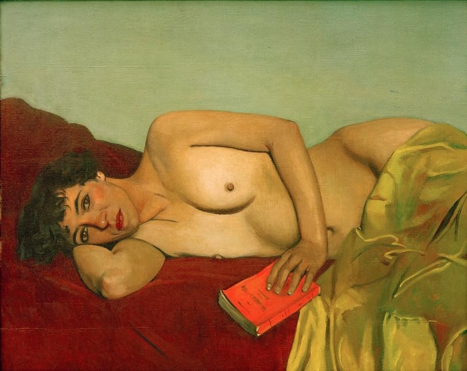 Felix Vallotton, Die niedergelegte Lektüre (Buch,Frau,Kunst,Akt,Lesen (Allgemein),Französische Kunst,Schweizerische Kunst,Nabis,Leserin,Entspannung,Liegen,Blick Aus Dem Bild)