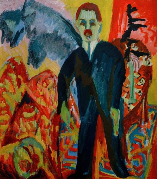 Ernst Ludwig Kirchner, Der Krankenwärter (Deutsche Kunst,Kunst,Mann,Mensch,Spaziergang,Portrait,Anzug,Expressionismus,Im Freien (Allgemein),Spazierstock,Ganzfigurig,Krankenpfleger)