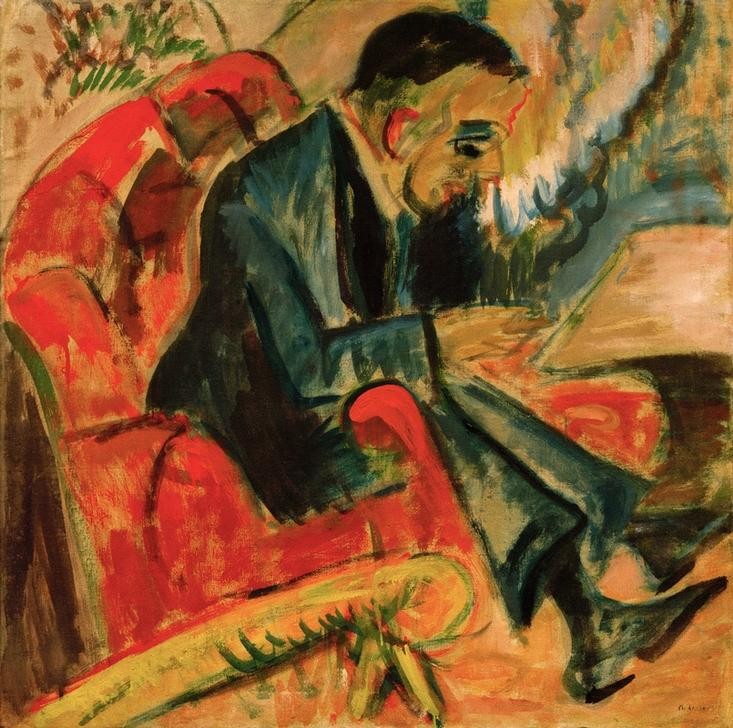 Ernst Ludwig Kirchner, Sitzender Mann auf Parkbank (Deutsche Kunst,Kunst,Mann,Menschen Im Park,Mensch,Portrait,Expressionismus,Im Freien (Allgemein),Sitzen,Ganzfigurig)