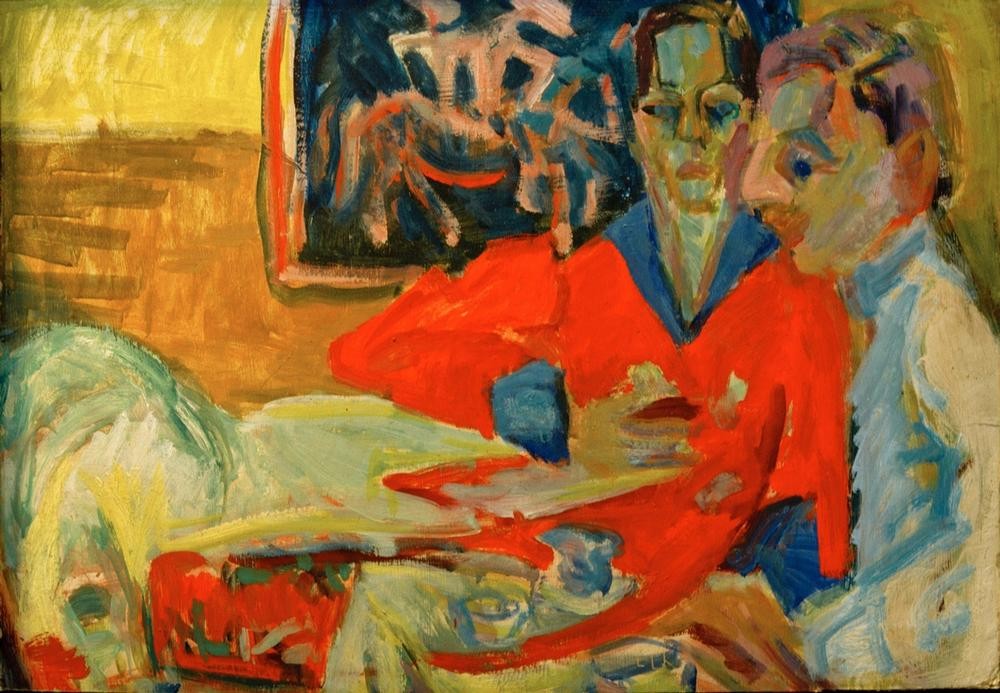 Ernst Ludwig Kirchner, Morgenkaffee (Deutsche Kunst,Essen Und Trinken,Kaffee,Künstlerleben,Kunst,Selbstbildnis,Frühstück,Expressionismus,Die Brücke,Doppelportrait,Sanatorium,Person)