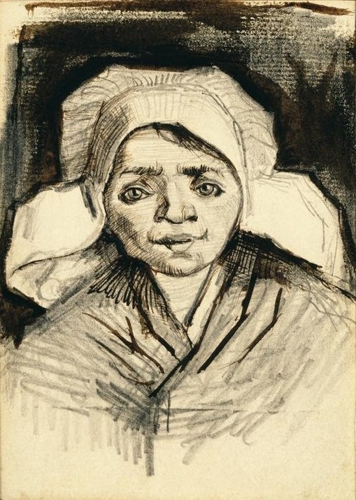 Vincent van Gogh, Tête de paysanne (Frau,Kopfbedeckung,Kunst,Mensch,Tracht,Impressionismus,Portrait,Bäuerin,Haube,Niederländische Kunst,Holländische Kunst,Kopf,Landbevölkerung,Blick Aus Dem Bild,Brustbild)