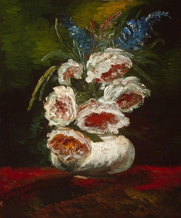 Vincent van Gogh, Vase mit Pfingstrosen (Botanik,Kunst,Impressionismus,Stillleben,Blumenstrauss,Vase,Niederländische Kunst,Holländische Kunst,Blume,Pfingstrose,Postimpressionismus)