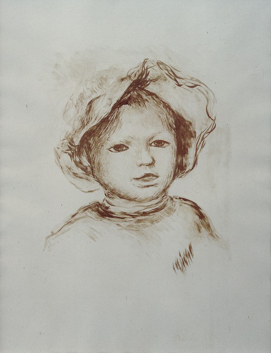 Pierre-Auguste Renoir, Bildnis Pierre Renoir (Kinderbild In Der Kunst,Kind,Kopfbedeckung,Künstler,Kunst,Maler (Künstler),Mann,Mensch,Impressionismus,Hut,Portrait,Französische Kunst,Knabe,Sohn,Kind Berühmter Persönlichkeiten,Farben,Sohn Von Berühmten,Kinderbildnis,Braun,Privatsammlung,Brustbild,Person)