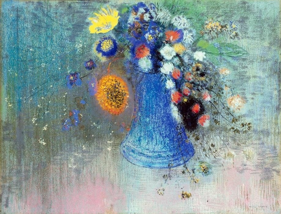 Odilon Redon, Vase de fleurs (Kunst,Rose,Symbolismus,Stillleben,Blumenstrauss,Vase,Französische Kunst,Naturalismus,Blume)