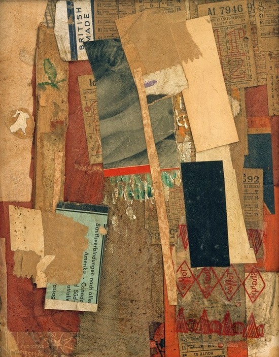 Kurt Schwitters, British made (Klassische Moderne, Malerei, Abstrakt, Collage,    geometrische Formen, Papierschnipsel, Dadaismus, Wohnzimmer, Treppenhaus, Wunschgröße,  bunt)