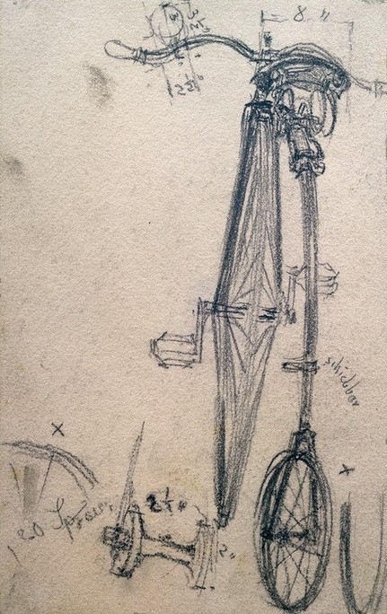 Adolph von Menzel, Hochrad, Ansicht von hinten (Deutsche Kunst,Fahrrad,Hochrad,Verkehr,Zweirad)