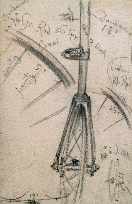 Adolph von Menzel, Studien zum Hochrad, technische Details (Deutsche Kunst,Fahrrad,Hochrad,Rad,Verkehr,Technik,Studie,Zweirad,Ausschnitt)