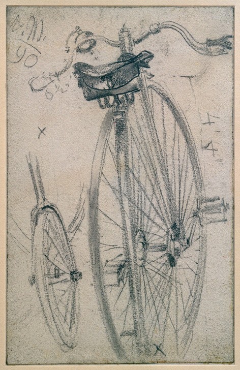 Adolph von Menzel, Studien zum Hochrad, technische Details (Deutsche Kunst,Fahrrad,Hochrad,Rad,Verkehr,Technik,Studie,Zweirad)