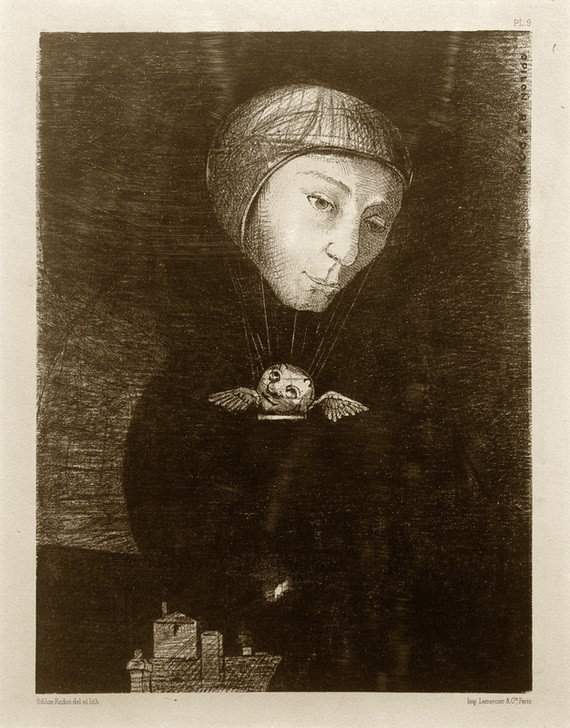 Odilon Redon, Triste montée (Ballon,Kunst,Luftfahrt,Mensch,Symbolismus,Surrealismus,Französische Kunst,Schweben,Kopf)