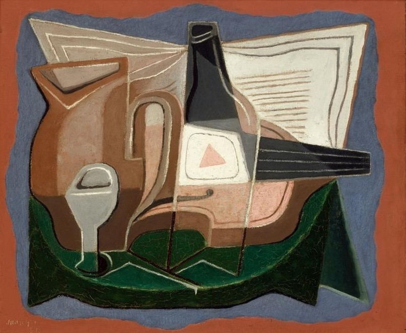 Juan Gris, Bol, La bouteille de Bass (Buch, Buchseiten, Glas, Geige, Instrument, Flasche, Krug, Bass Brewery, Logo, Tischtuch, Stillleben,  Kubismus, Klassische Moderne, Wohnzimmer, Esszimmer, Wunschgröße)