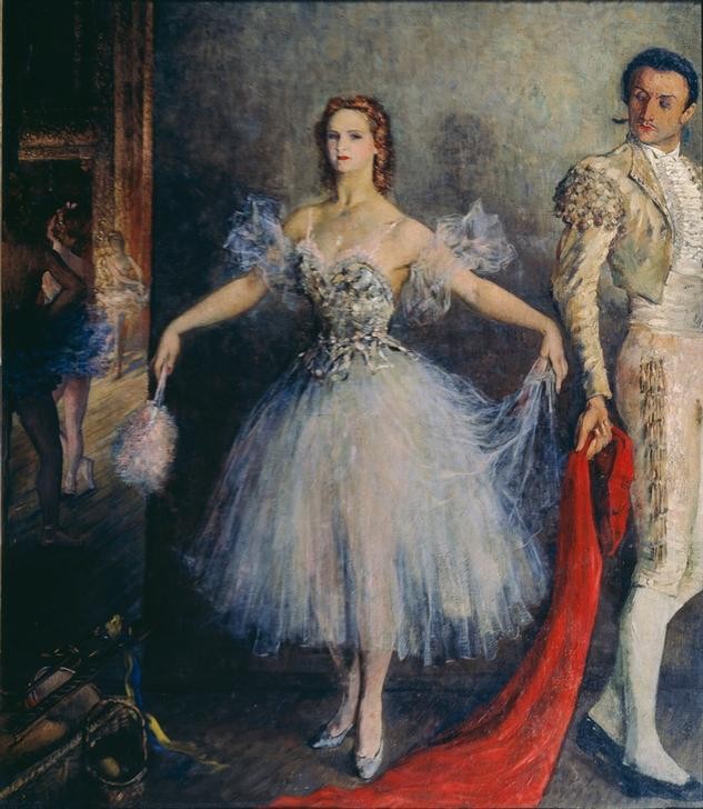 Pjotr Williams, Bildnis der Balletttänzerin E.Semenowa als Carmen (Ballett,Kunst,Musik,Rollenbild,Tänzerin,Tanz,Theater,Torero,Realismus,Russische Kunst,Ballerina)