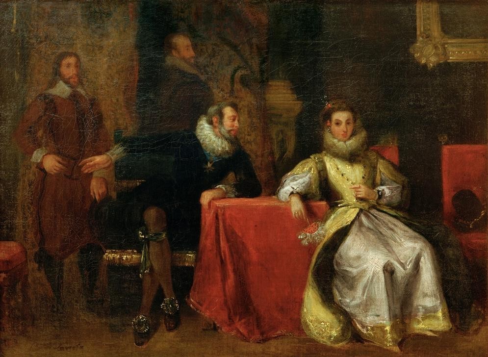 Eugene Delacroix, Henri IV et Gabrielle d’Estrées (Gesellschaft,König,Kunst,Szene,Höfische Gesellschaft,Französische Kunst,Romantik,Maitresse,Privatsammlung)