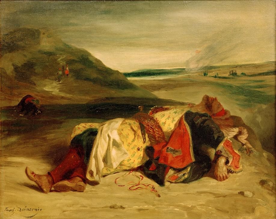 Eugene Delacroix, Un officier turc tué dans les montagnes (Geschichte,Krieg,Kunst,Länder,Leiche,Militär,Offizier,Soldat,Tod,Völkerkunde,Schlachtfeld,Gefallene,Griechischer Unabhängigkeitskrieg,Französische Kunst,Osmanisches Reich,Romantik,Krieger)