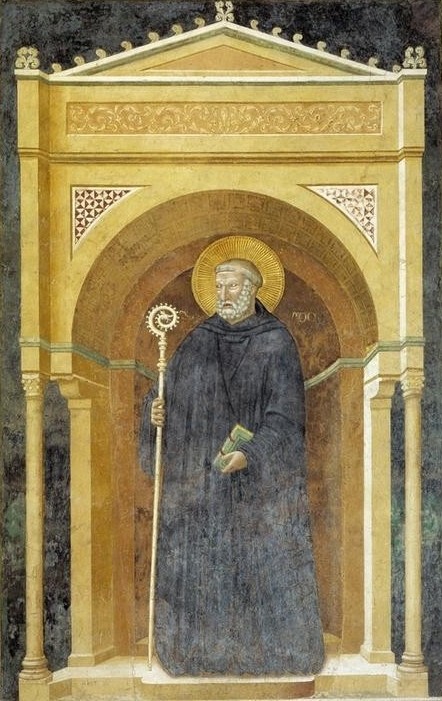 Giotto di Bondone, Der Heilige Guido von Pomposa (Christentum, Heiliger, Kloster,   Religion, Abt, Heiligenschein, Ädikula, Ordensgründer, Detail, Klassiker, Gotik, Malerei, Wunschgröße,  Wohnzimmer, bunt)