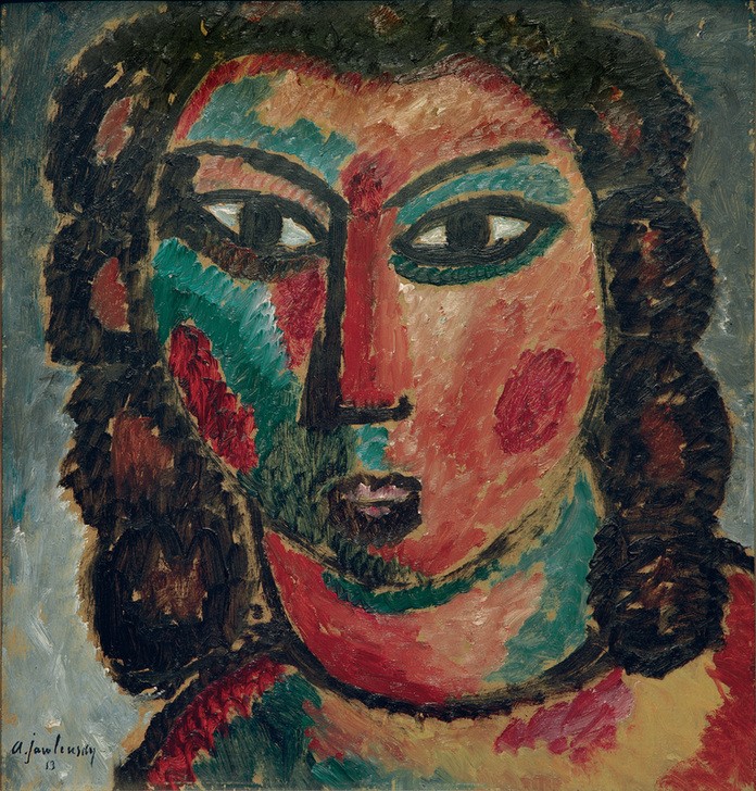 Alexej von Jawlensky, Braune Locken (Frau,Kunst,Mädchen,Mensch,Portrait,Expressionismus,Der Blaue Reiter,Russische Kunst,Kopf,Junge Frau,Locke,Braune Haare,Signatur)