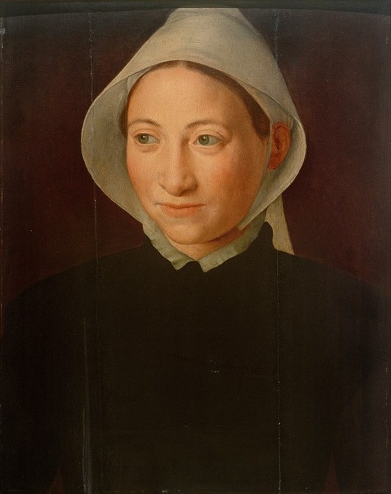 Meister der Vierziger Jahre, Bildnis einer Frau mit weißer Haube (Damenmode,Flämische Kunst,Frau,Kunst,Mensch,Mode,Renaissance,Portrait,Haube)
