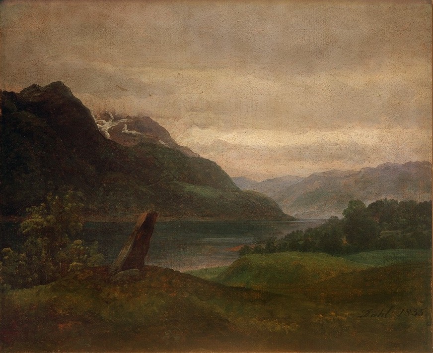 Johan Christian Clausen Dahl, Norwegische Landschaft (Gebirge, Landschaft, Fjord, Norwegische Kunst, Romantik, Skandinavien, Berge, Landchaftsmalerei, Klassiker,    Wunschgröße, Treppenhaus, Wohnzimmer)