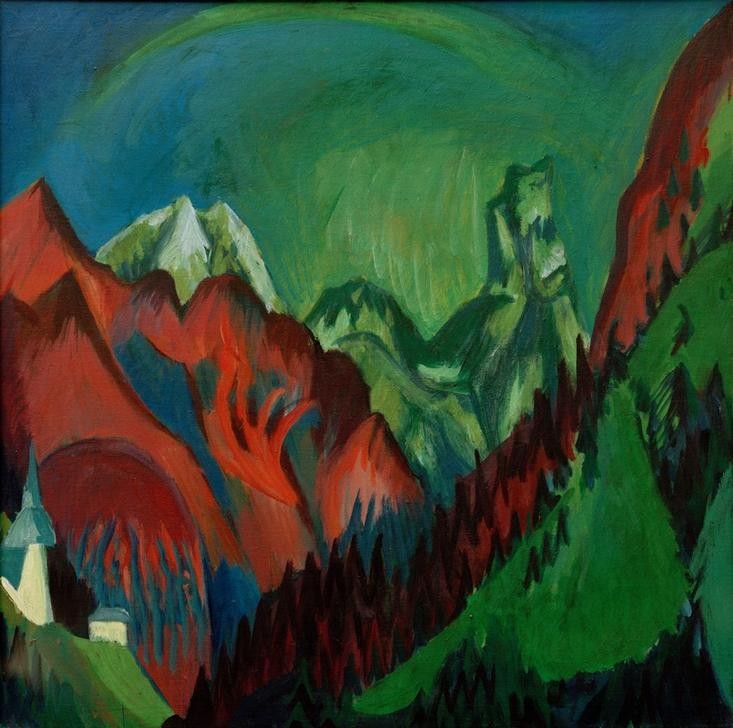 Ernst Ludwig Kirchner, Tinzenhorn – Zügenschlucht bei Mon– stein (Deutsche Kunst,Gebirge,Kunst,Landschaft,Expressionismus,Schlucht,Die Brücke)