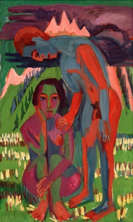 Ernst Ludwig Kirchner, Schwarzer Frühling (Deutsche Kunst,Frau,Künstler,Kunst,Liebespaar,Mann,Tod,Trauer,Selbstbildnis,Akt,Expressionismus,Künstlerfrau,Die Brücke,Trost,Im Freien (Allgemein),Doppelportrait,Person)
