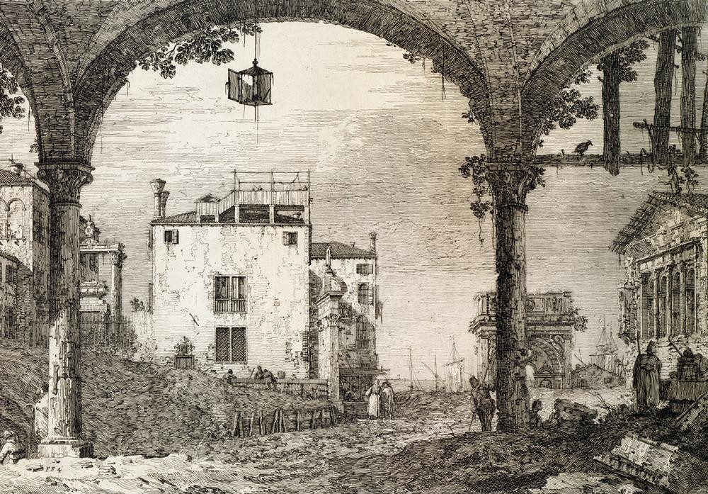 Giovanni Antonio Canaletto, The portico with a lantern (Architektur, Haus, Laterne, Säulen, Portikus, Bögen, Wunschgröße, Barock, Klassiker, Treppenhaus, Wohnzimmer)