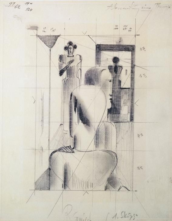 Oskar Schlemmer, Figures in a Room (Bauhaus,Kunst,Mann,Spiegel,Nummer)