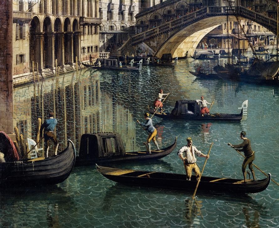 Giovanni Antonio Canaletto, The Rialto Bridge in Venice (Städte, Venedig, Vedute, Architektur, Brücke, Rialto, Gondeln, Canal, Barock, Wunschgröße, Wohnzimmer, Klassiker,)