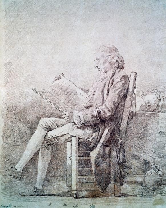 Jean-Honoré Fragonard, Portrait of the Abbot of Saint-Non (Lesender, Mann, Künstler, Profil, Persönlichkeiten, Zeichnung, Treppenhaus, Wohnzimmer, Rokoko, Klassiker, Wunschgröße, bunt)