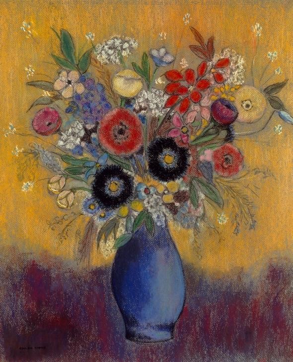 Odilon Redon, Fleurs dans un vase bleu (Kunst,Symbolismus,Stillleben,Blumenstrauss,Vase,Französische Kunst,Blume)
