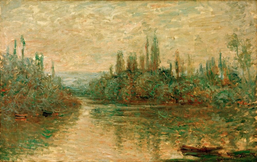 Claude Monet, Ein Nebenarm der Seine bei Vétheuil (Gewässer,Kunst,Landschaft,Impressionismus,Fluss,Französische Kunst,Ufer)