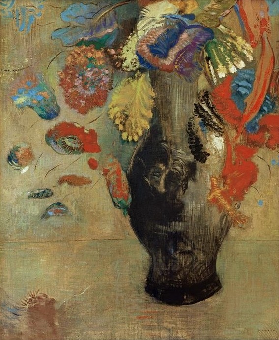 Odilon Redon, Blumen in schwarzer Vase (Kunst,Symbolismus,Stillleben,Blumenstrauss,Vase,Französische Kunst,Blume)