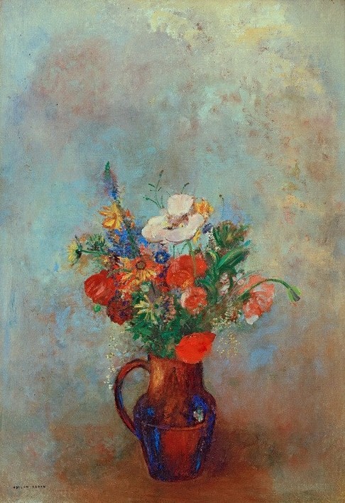 Odilon Redon, Mohn und andere Blumen in Krug (Kunst,Mohn,Symbolismus,Stillleben,Blumenstrauss,Vase,Französische Kunst,Blume,Krug)