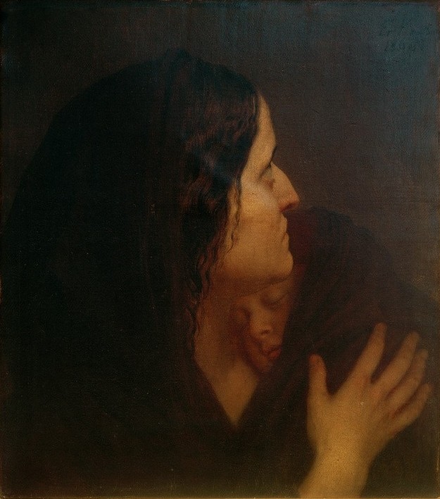 Friedrich August von Kaulbach, Mutter und Kind (Baby,Deutsche Kunst,Familie,Frau,Kind,Kunst,Mensch,Mutter Und Kind,Beschützen,Sorge,Mutter Und Säugling,Blick Zum Himmel,Schlafen (Schlaf))