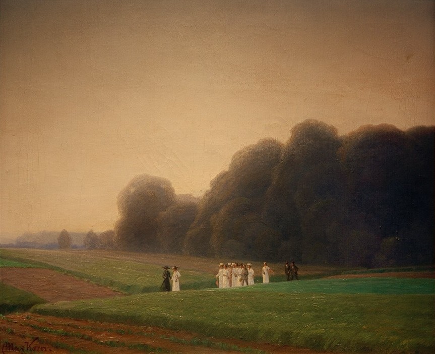 Max Korn, Spaziergang bei Dessau-Großkühnau (Deutsche Kunst,Kunst,Landschaft,Freizeit,Spaziergang,Wald,Reise,Feld)