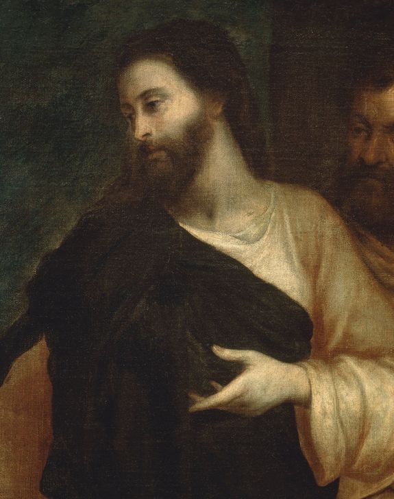 Anthonis van Dyck, LA MUJER ADULTERA – DETALLE DE JESUS – SIGLO XVI (Jesus Christus, Detail, Ausschnitt, Ehebrecherin, Neues Testament, Bibel, Religion, Barock, Klassiker, Wunschgröße, Wohnzimmer)