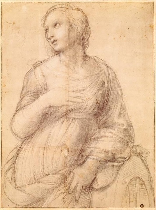 Raffael, Die Heilige Katharina von Alexandrien (Christentum,Frau,Heilige,Kunst,Religion,Renaissance,Studie,Italienische Kunst,Märtyrerin,Blick Zum Himmel)