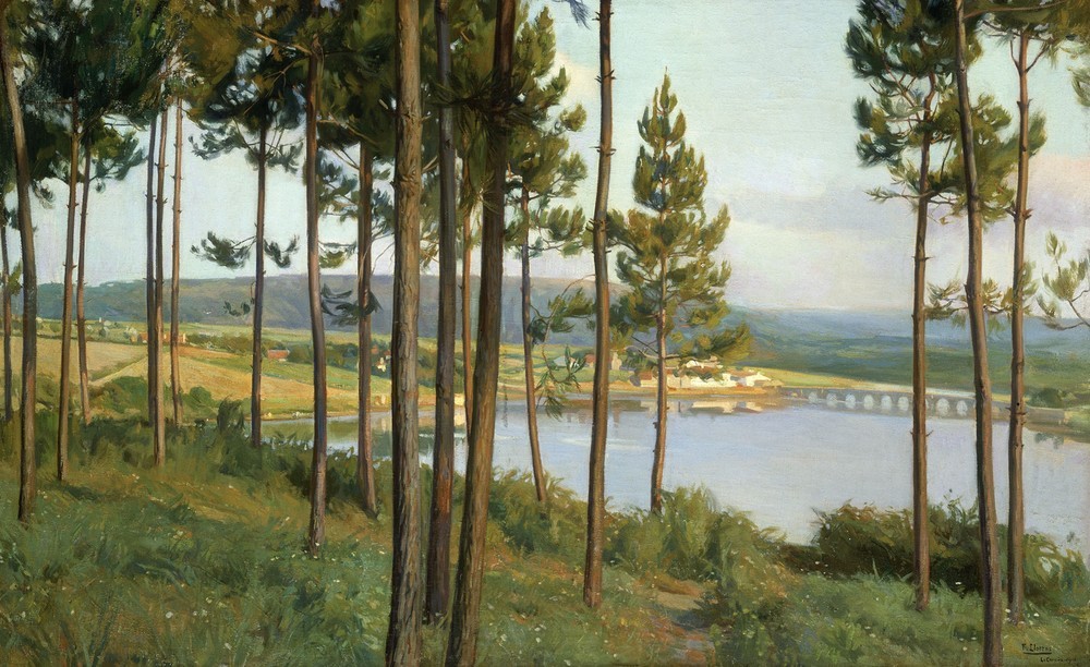 Francisco Llorens Diaz, LA RIA DEL BURGO (Wald, Fluss, Panorama, Bäume, Brücke, Spanien, klassische Moderne, Wohnzimmer, Realismus, Wunschgröße, Malerei)