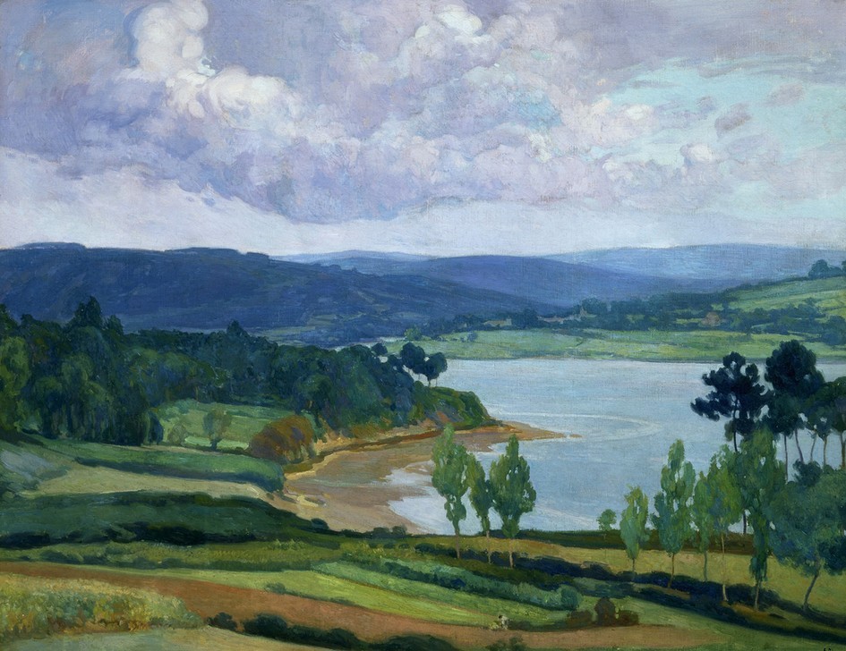 Francisco Llorens Diaz, RIA GALLEGA-OLEO (Landschaft, Landschaftsmalerei, GFluss, Hügel, Felder, Wolken, klassische Moderne, Wohnzimmer, Impressionismus, Wunschgröße, Malerei)