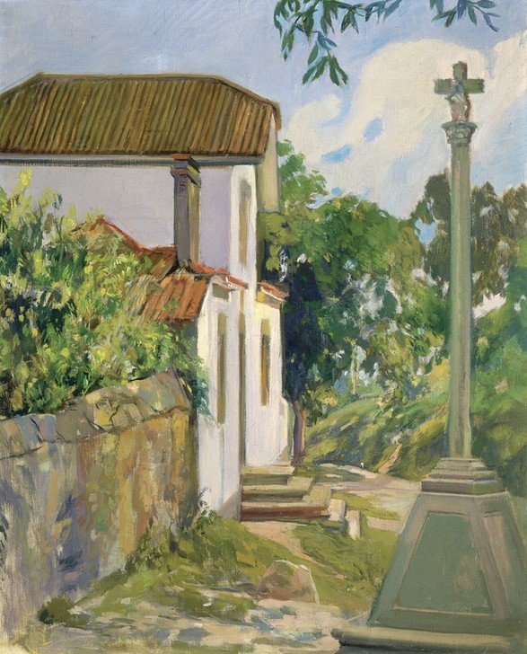Francisco Llorens Diaz, CRUCERO (SADA ARRIBA) (Mauer, Haus, Kruzifix, Kreuz, Religion, Glauben, Christentum, klassische Moderne, Wohnzimmer, Impressionismus, Wunschgröße, Malerei)