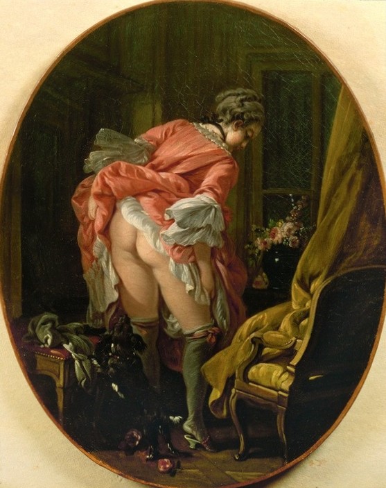 Francois Boucher, La jupe révélée (Erotik,Frau,Kunst,Pornographie,Hund,Rokoko,Po (Gesäss),Französische Kunst,Erotische Kunst,Schosshund,Haustier,Sexualität,Frau Und Tier,Frauenleben,Damenstrumpf,Zoophilie,Privatsammlung,Oval,Rock Raffen)