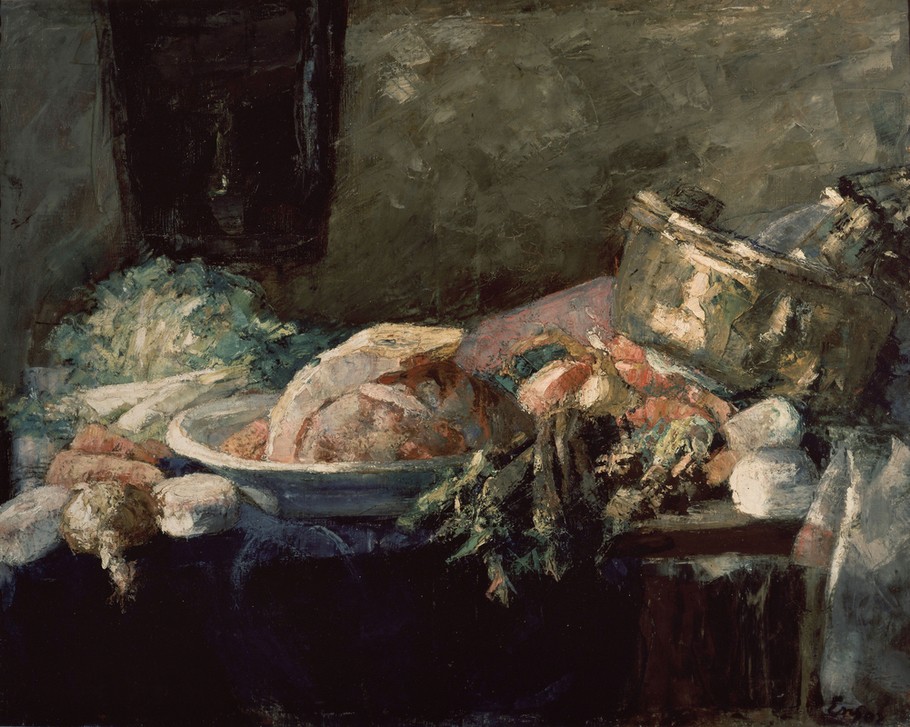 James Ensor, Nature morte aux légumes (Gemüse,Impressionismus,Nahrungsmittel,Stillleben,Belgische Kunst,Küchenstillleben)