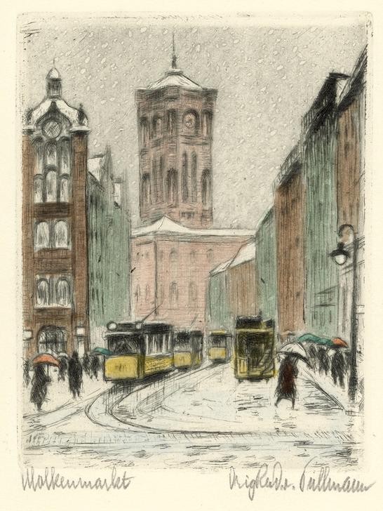 Kurt Pallmann, Molkenmarkt (DEUTSCHE KUNST, GEOGRAPHIE, KUNST, STRASSENBAHN, STRASSE (ALLGEMEIN), TURM, WINTER, VEDUTE, ANSICHT, TOPOGRAPHIE, RATHAUSTURM)