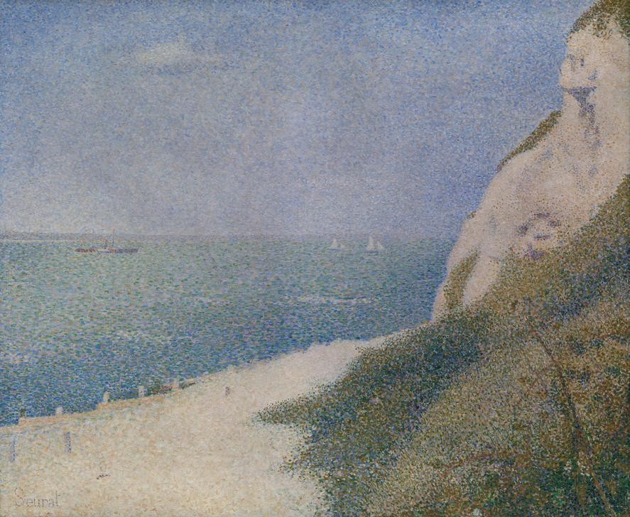 Georges Seurat, Bas-Butin. Grève à Honfleur (Küste,Landschaft,Strand,Meer,Pointillismus,Französische Kunst,Steilküste)