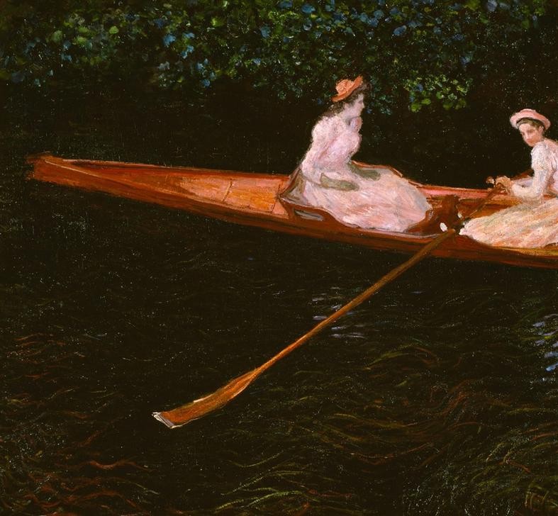 Claude Monet, En barque sur l’Epte (En canot sur l’Epte) (Bootspartie,Frau,Kunst,Landschaft,Mädchen,Freizeit,Ruderboot,Impressionismus,Fluss,Französische Kunst,Junge Frau)