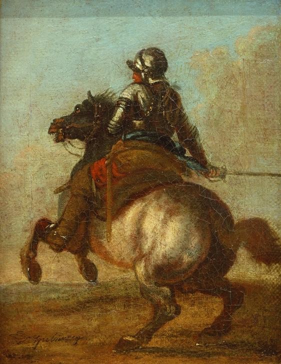 Carl Spitzweg, Reiterbildnis (Deutsche Kunst,Kavallerie,Militär,Pferd (Tier),Rüstung (Schutzkleidung),Säbel,Soldat,Reiter,Historismus,Reiten)