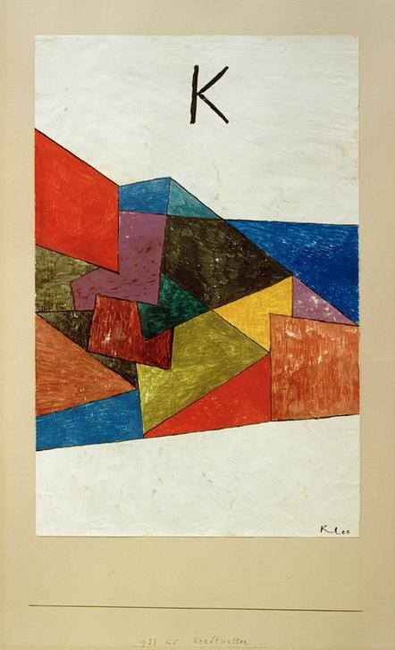 Paul Klee, Kraftwetter (Bauhaus,Deutsche Kunst,Geometrie,Kunst,Meteorologie,Wetter,Geometrisch,Der Blaue Reiter,Abstrakte Kunst,Schweizerische Kunst,Dreieck,Abstraktion,Viereck,Form,Farbigkeit,Signatur,Farbe,Buchstabe K)