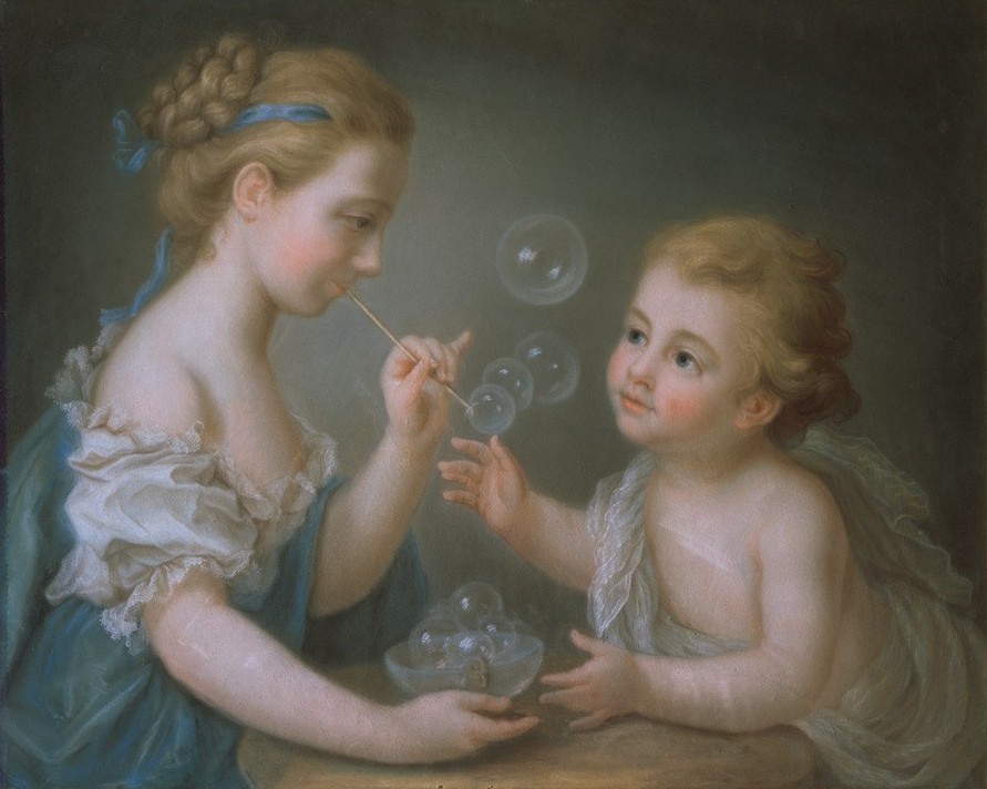 Jean-Étienne Liotard, Enfants aux bulles de savon (Geschwister,Kinderspiel,Kind,Kunst,Mädchen,Seife,Rokoko,Schweizerische Kunst,Knabe,Strohhalm,Kinderleben,Doppelportrait,Seifenblase)