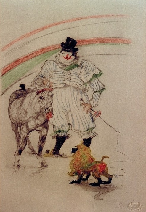 Henri de Toulouse-Lautrec, Cheval et Singe dressés (Affe,Fahrendes Volk,Kunst,Pferd (Tier),Zirkus (Theater),Peitsche,Clown,Dressur,Französische Kunst,Tierleben,Tier)