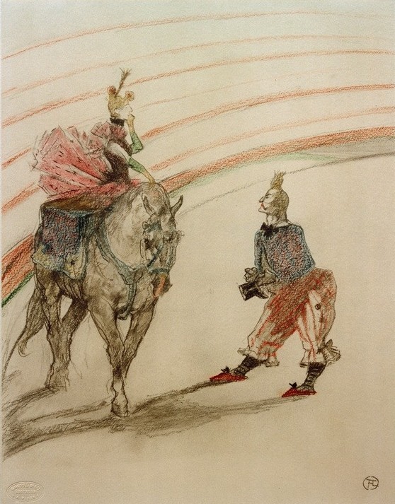 Henri de Toulouse-Lautrec, Ecuyère de panneau (Elle est gentille, la demoiselle) (Fahrendes Volk,Kunst,Pferd (Tier),Zirkus (Theater),Clown,Französische Kunst,Manege,Frauenleben,Tier,Zirkusreiterin,Kunstreiterin,Vorführung)